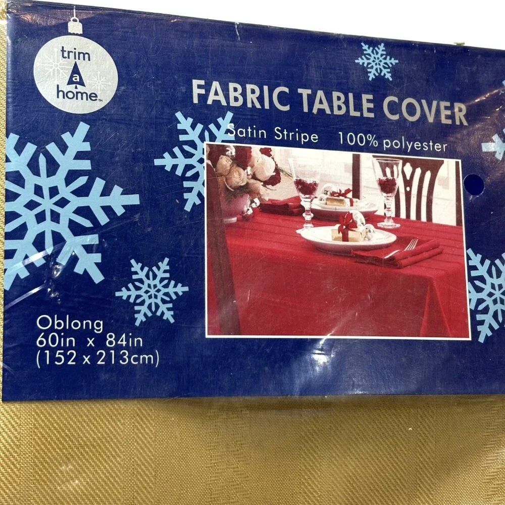 * Tablecloth Oblong 60 x 84” Satin Stripe Fabric Dark Gold Vintage NOS NWT